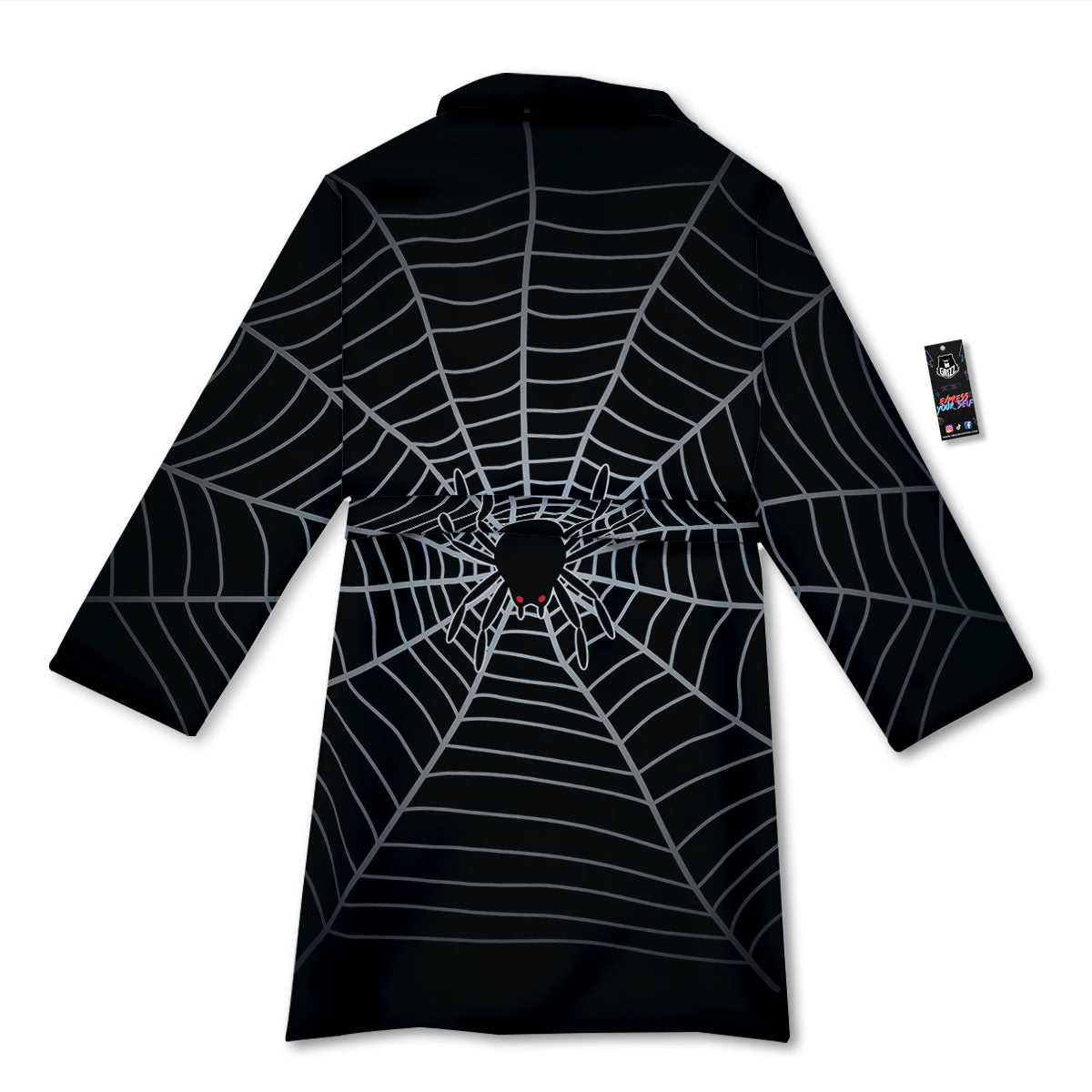 Cobweb White And Black Print Bathrobe-grizzshop