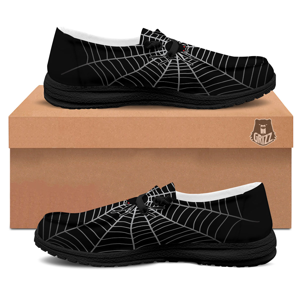 Cobweb White And Black Print Black Loafers-grizzshop