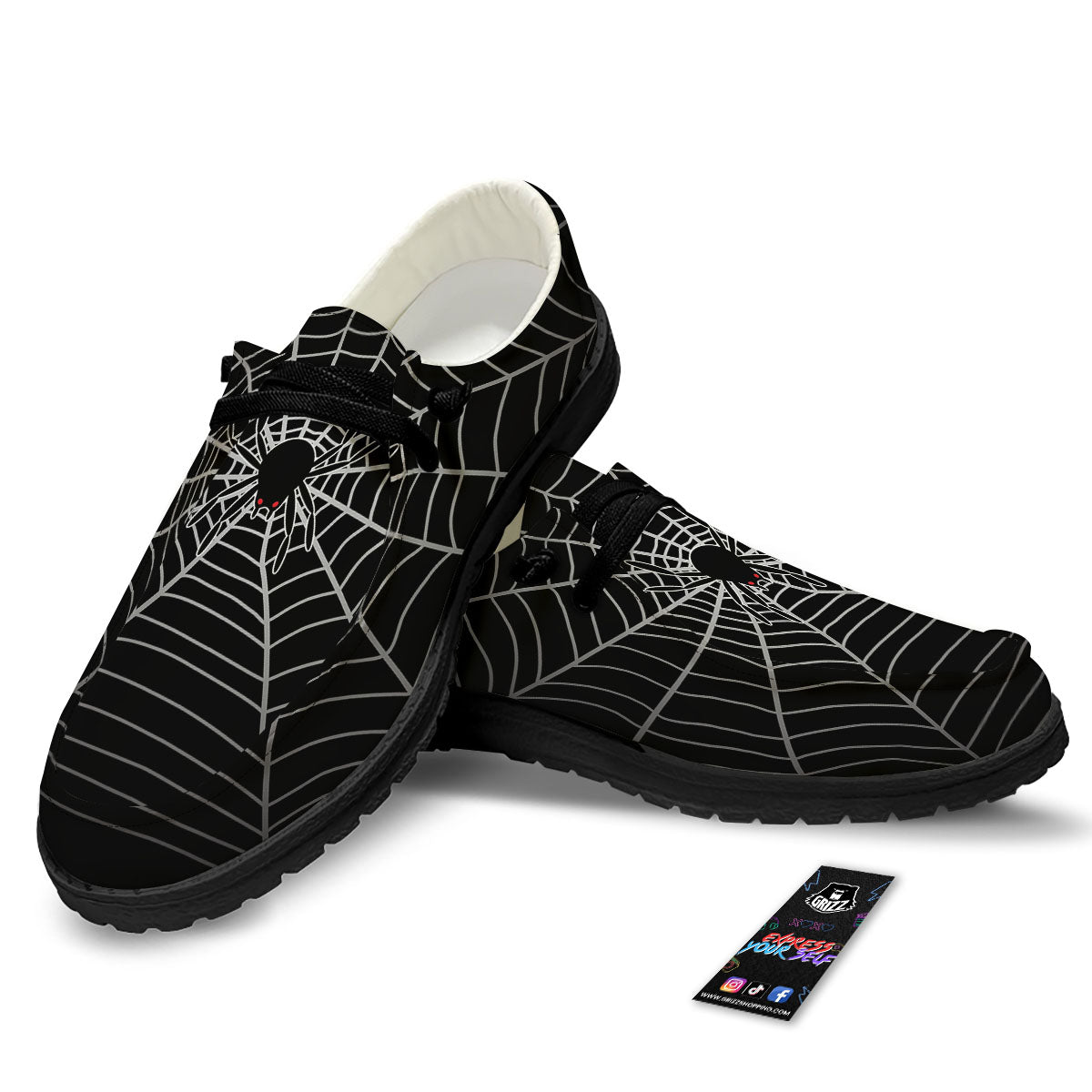 Cobweb White And Black Print Black Loafers-grizzshop