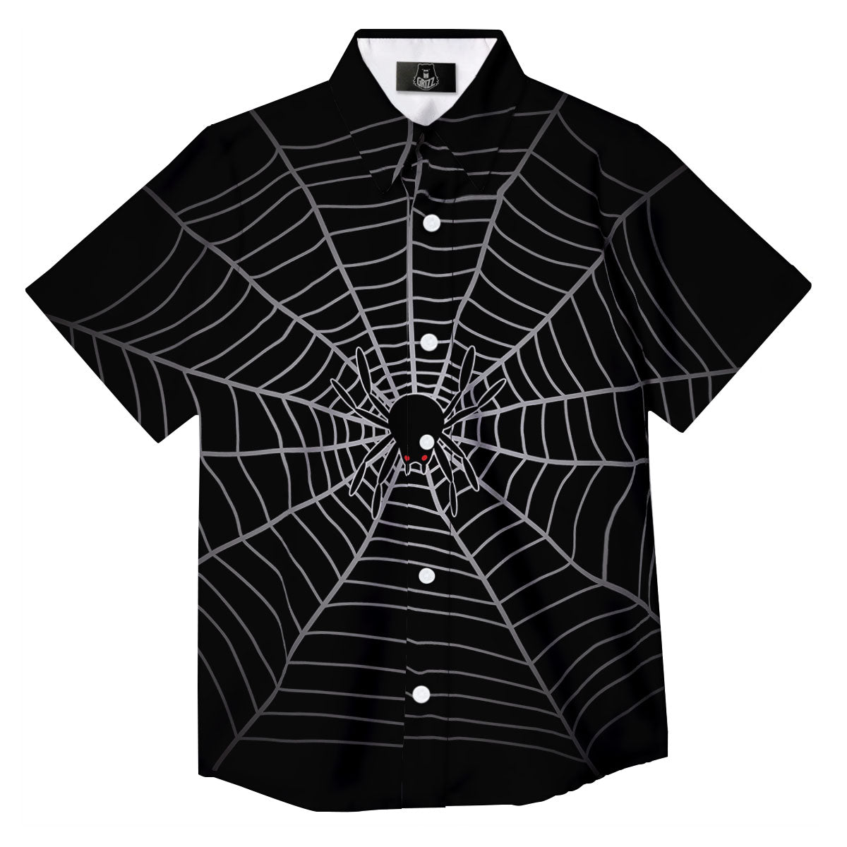 Cobweb White And Black Print Button Up Shirt-grizzshop