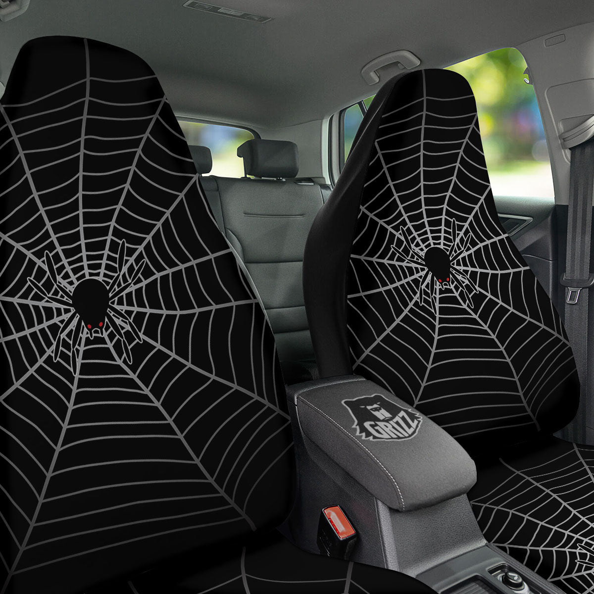 Cobweb White And Black Print Car Seat Covers-grizzshop