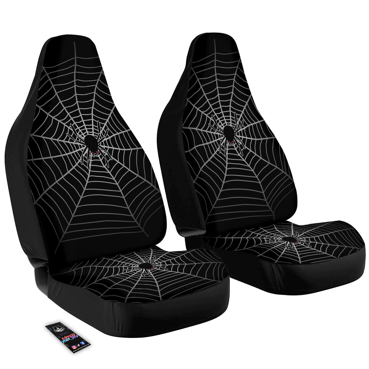 Cobweb White And Black Print Car Seat Covers-grizzshop