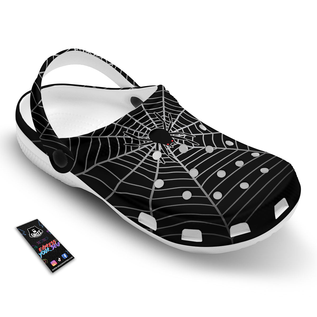 Cobweb White And Black Print Clog-grizzshop