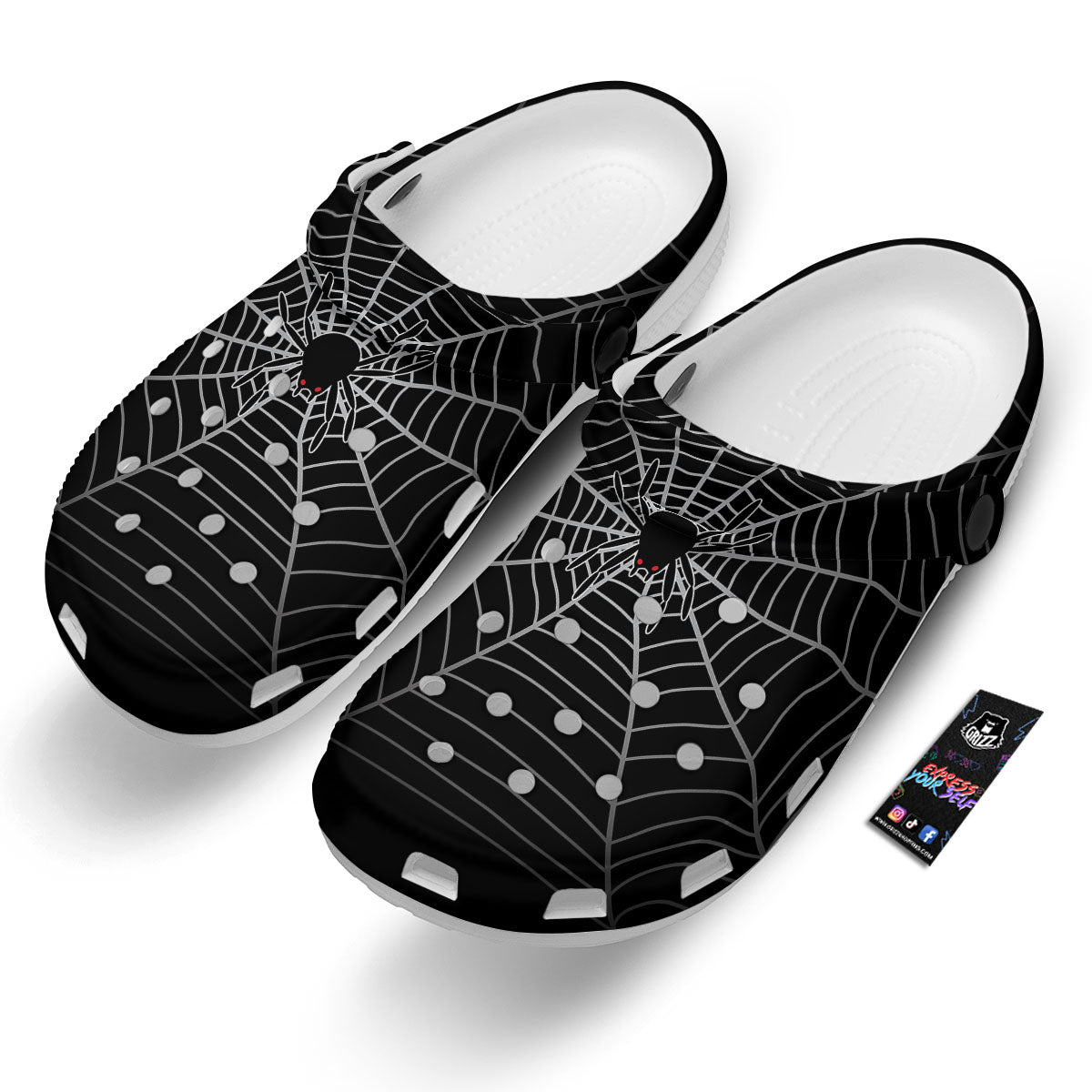 Cobweb White And Black Print Clog-grizzshop