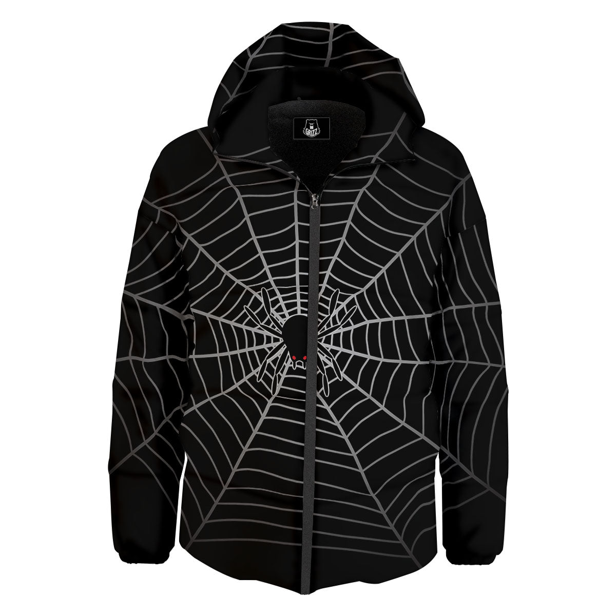 Cobweb White And Black Print Down Jacket-grizzshop