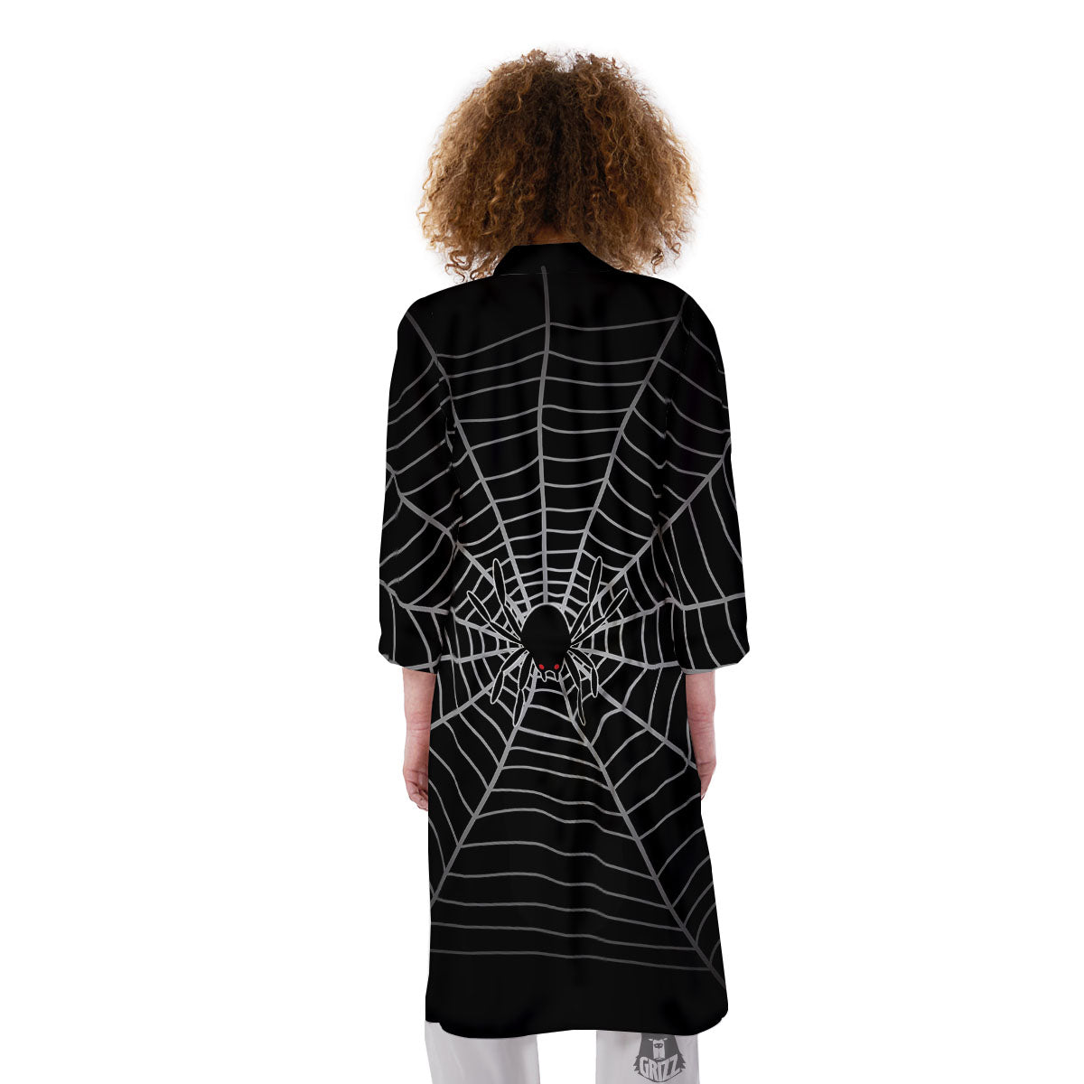 Cobweb White And Black Print Kimono-grizzshop