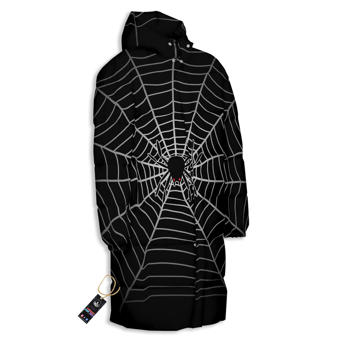Cobweb White And Black Print Long Down Jacket-grizzshop