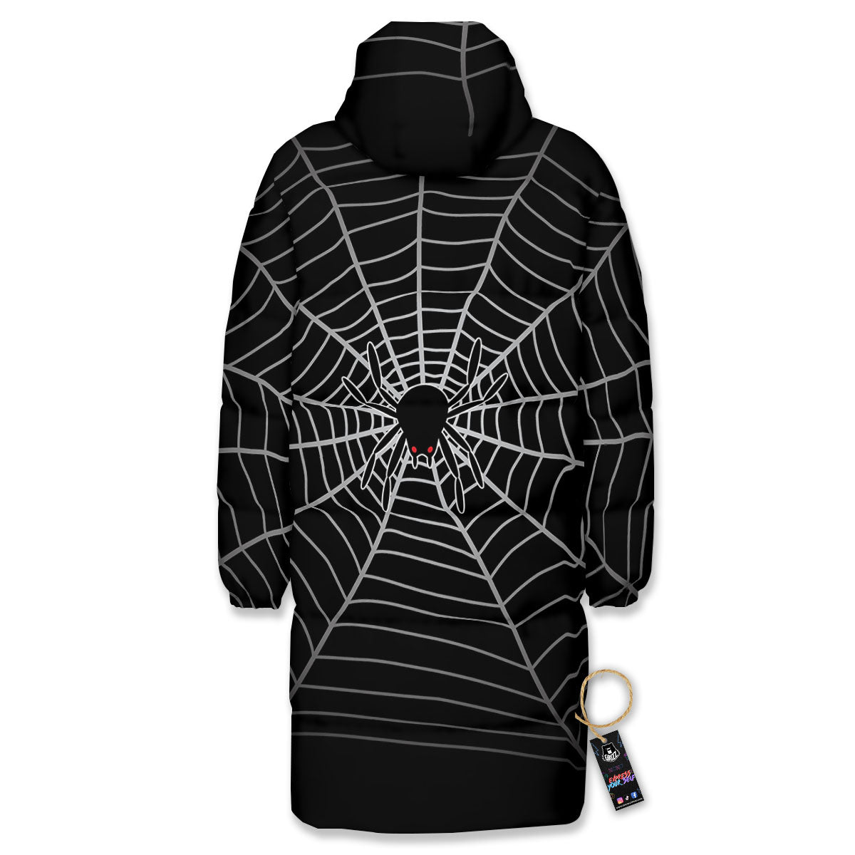 Cobweb White And Black Print Long Down Jacket-grizzshop