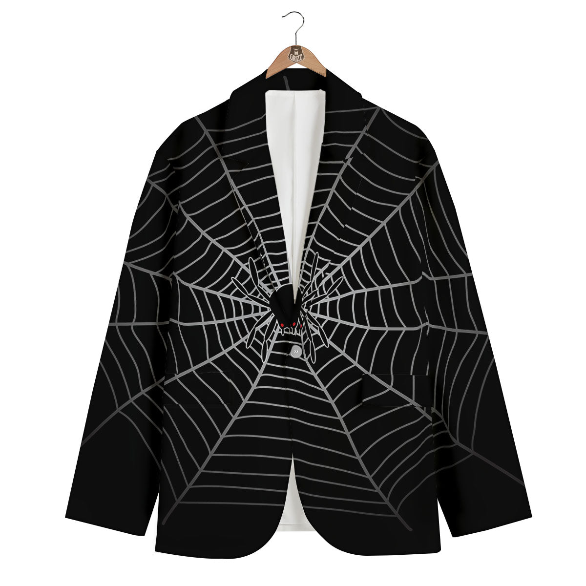 Cobweb White And Black Print Men's Blazer-grizzshop