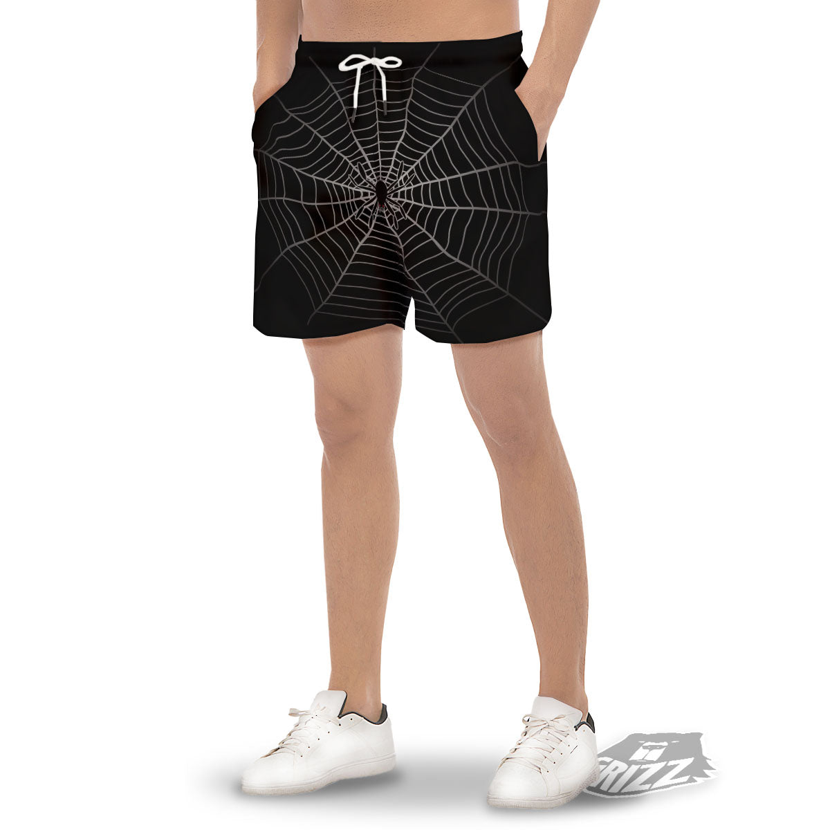 Cobweb White And Black Print Men's Gym Shorts-grizzshop