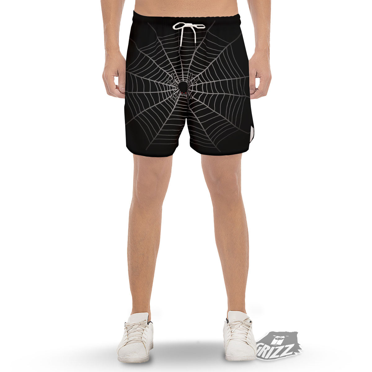 Cobweb White And Black Print Men's Gym Shorts-grizzshop