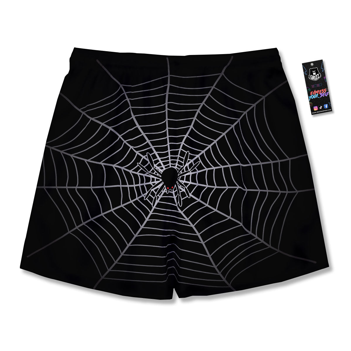 Cobweb White And Black Print Men's Running Shorts-grizzshop