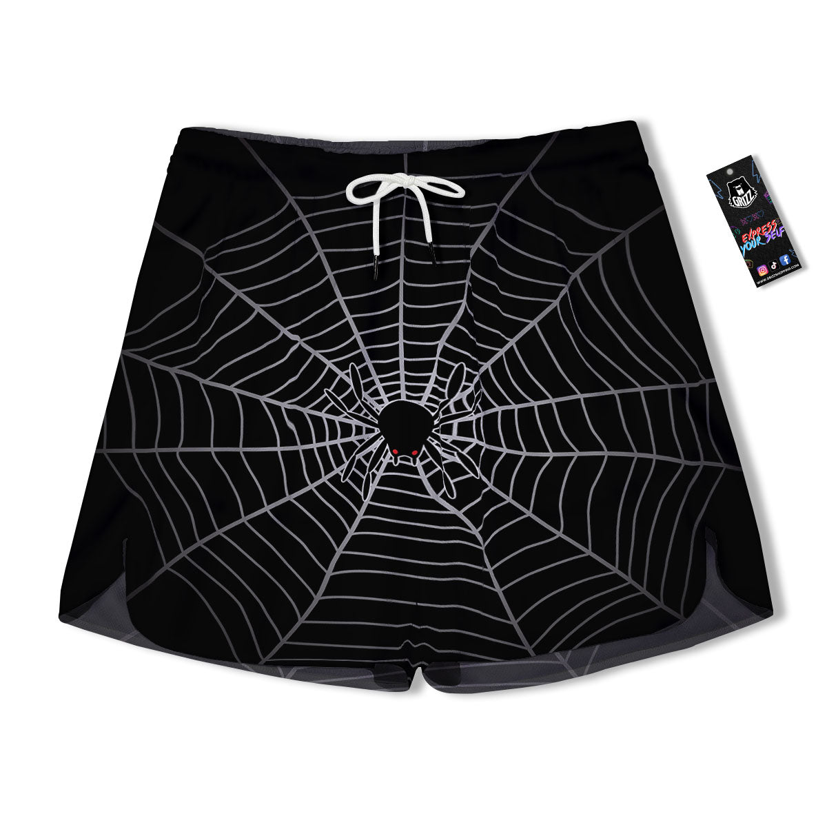 Cobweb White And Black Print Men's Running Shorts-grizzshop