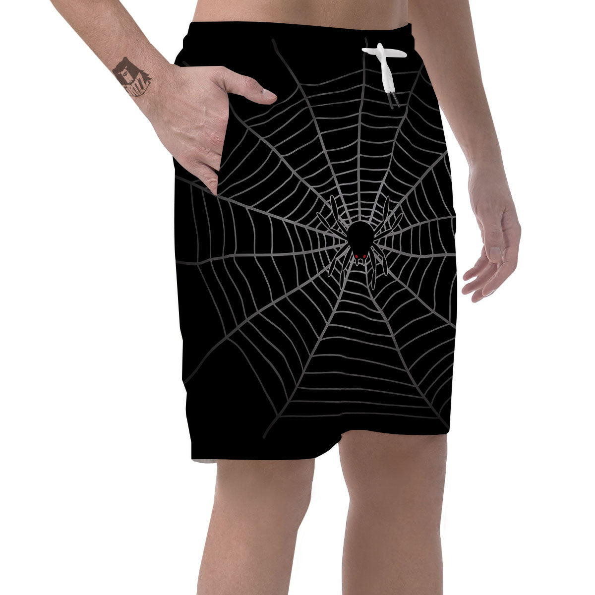 Cobweb White And Black Print Men's Shorts-grizzshop