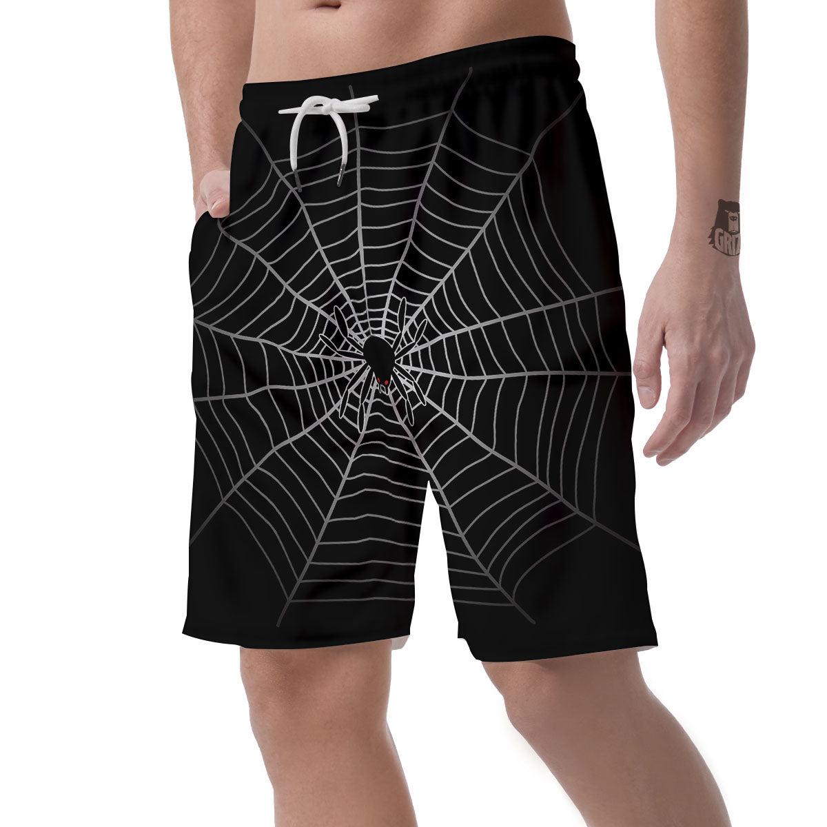 Cobweb White And Black Print Men's Shorts-grizzshop