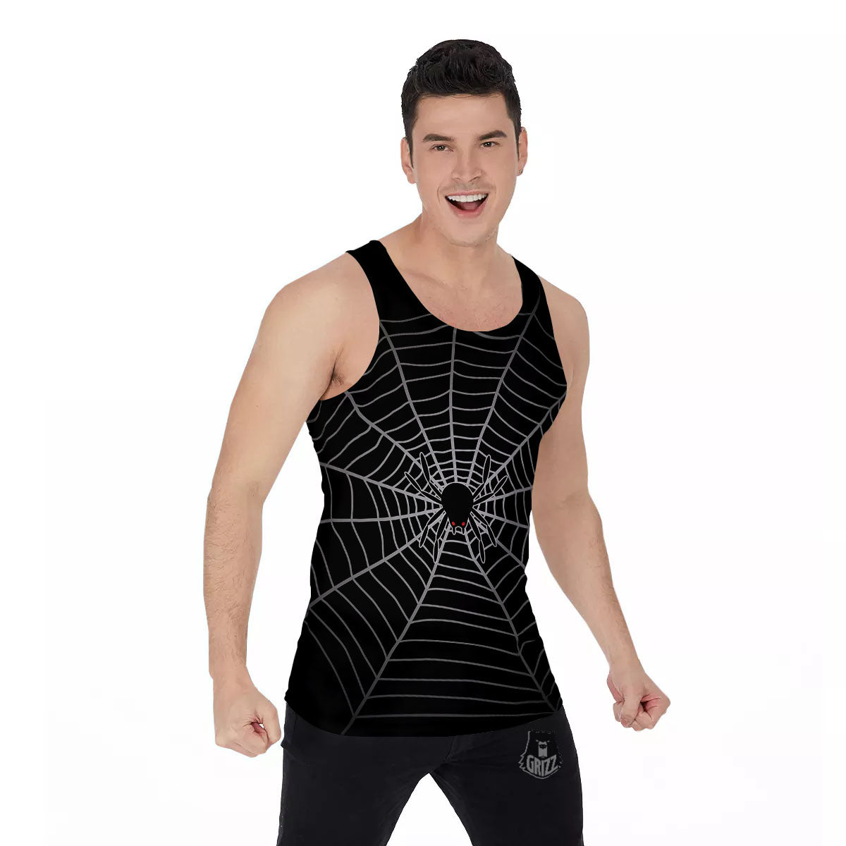Cobweb White And Black Print Men's Tank Top-grizzshop