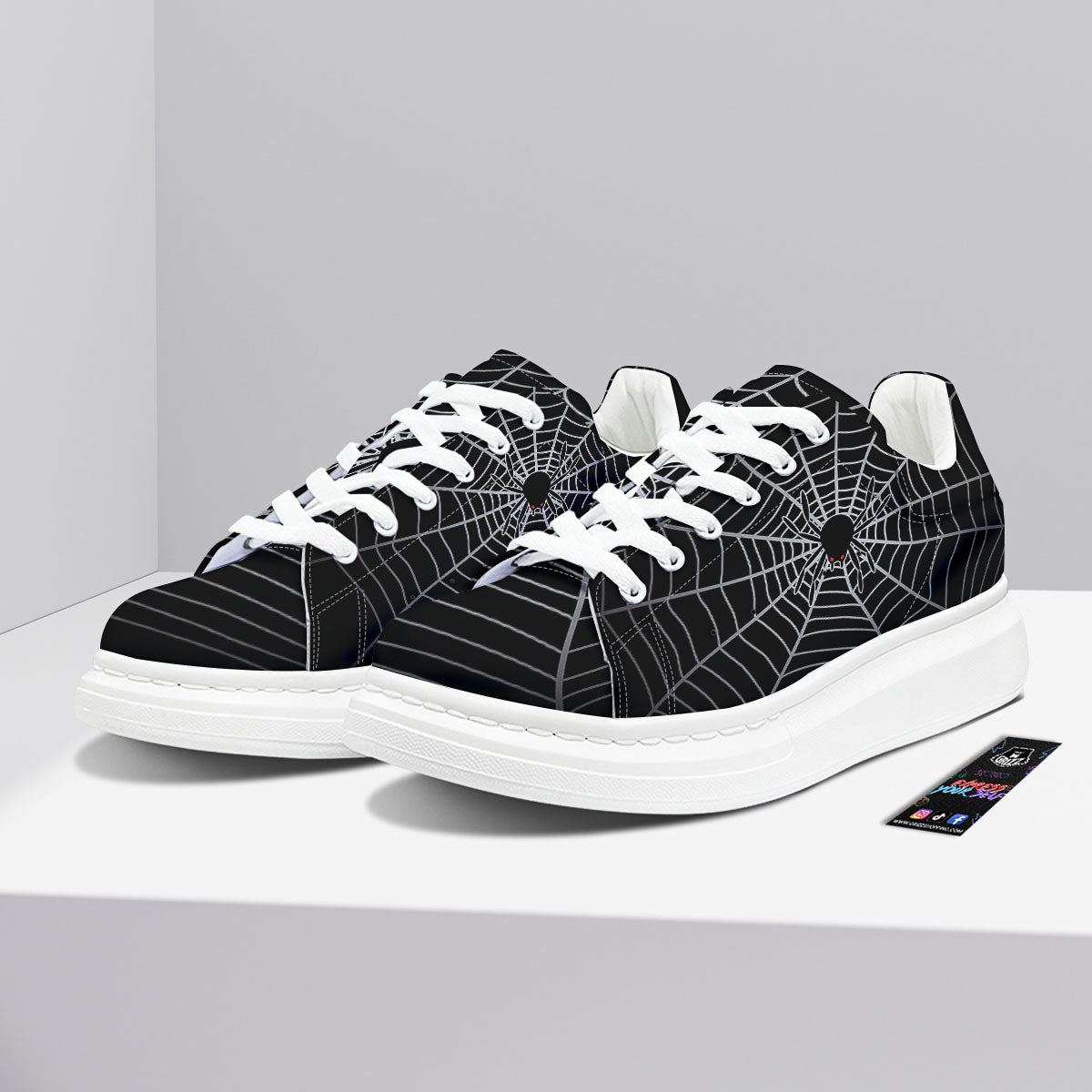 Cobweb White And Black Print Platform Shoes-grizzshop