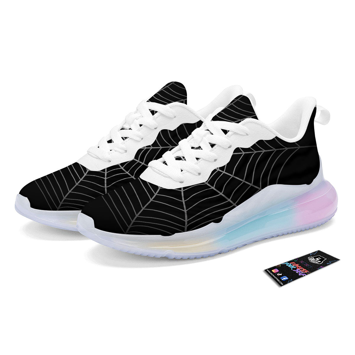 Cobweb White And Black Print Running Sneakers-grizzshop