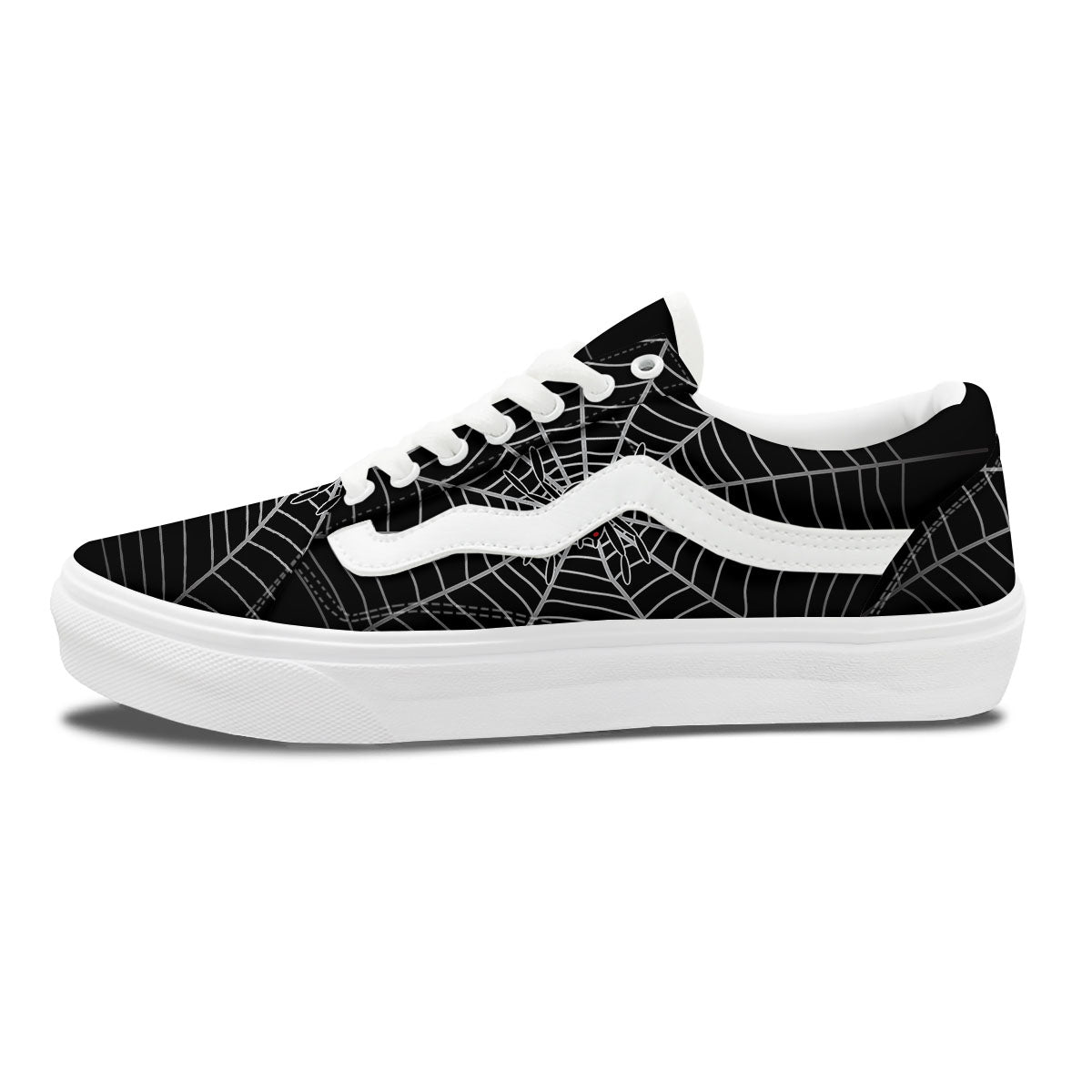 Cobweb White And Black Print Skate Shoes-grizzshop