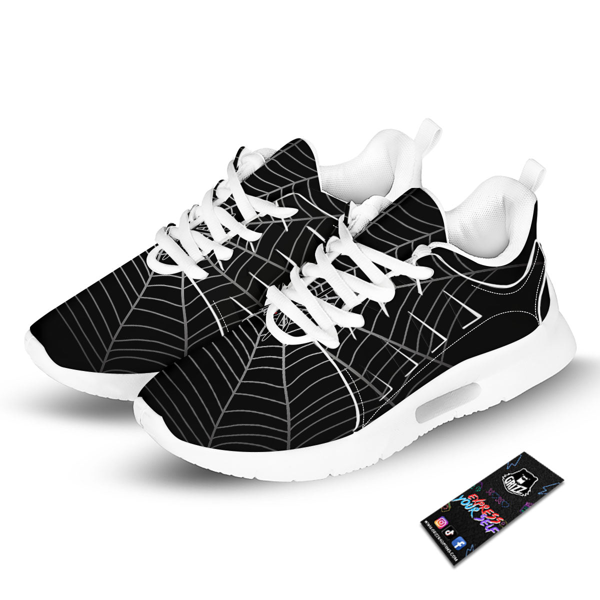 Cobweb White And Black Print Tennis Shoes-grizzshop