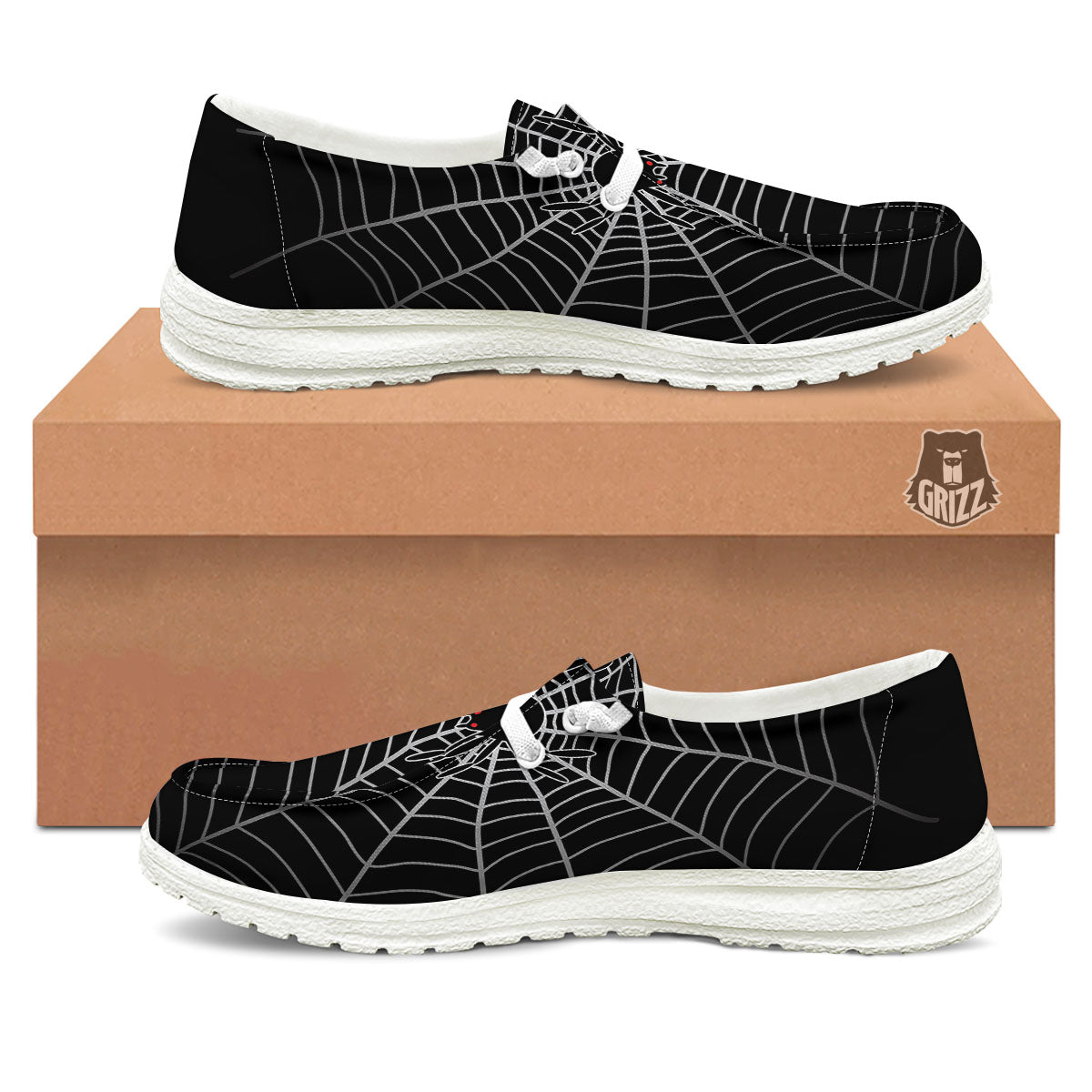 Cobweb White And Black Print White Loafers-grizzshop