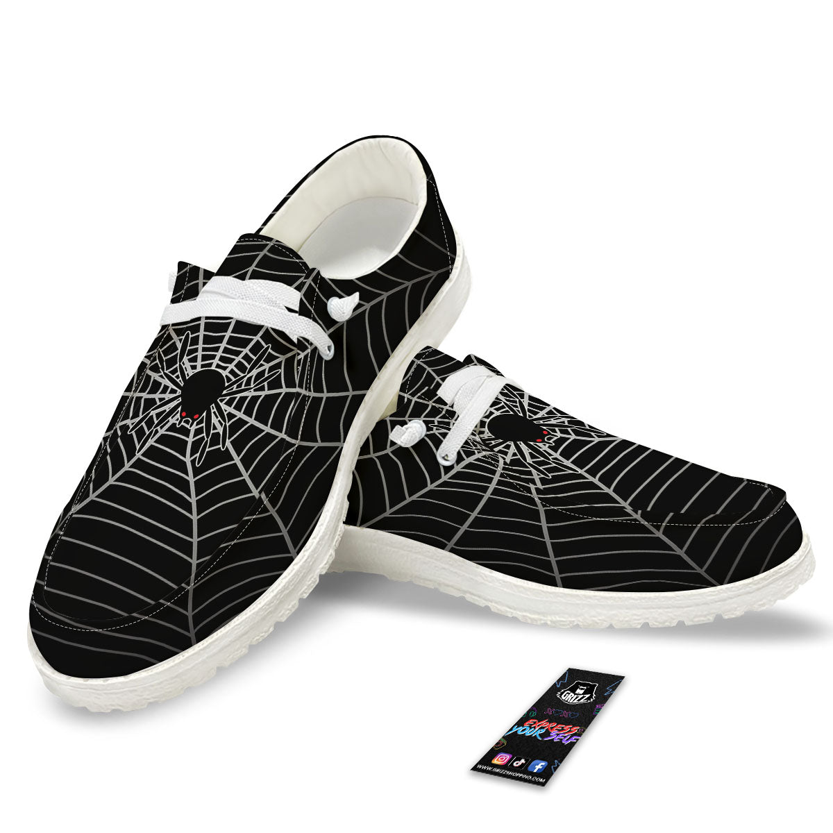 Cobweb White And Black Print White Loafers-grizzshop