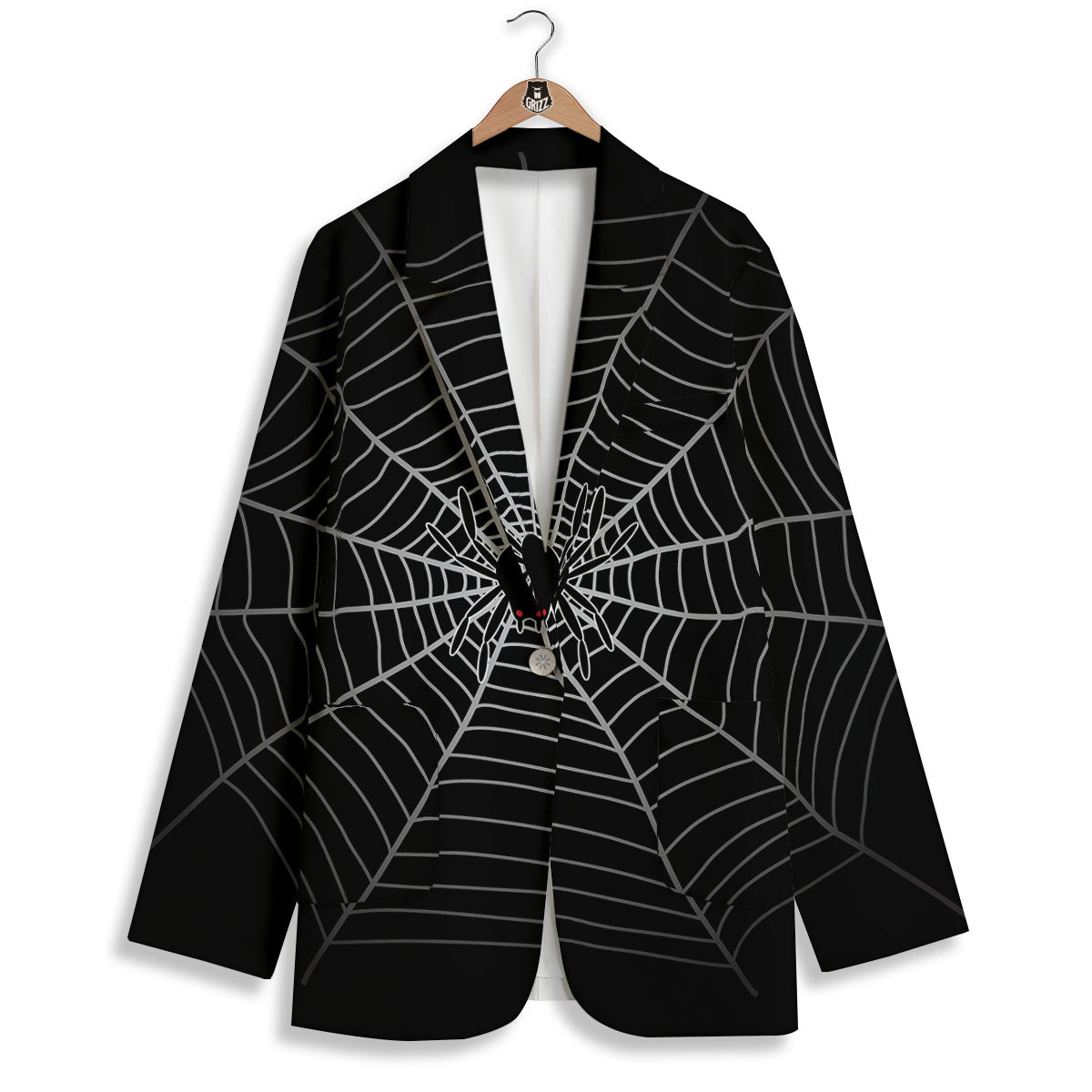 Cobweb White And Black Print Women's Blazer-grizzshop