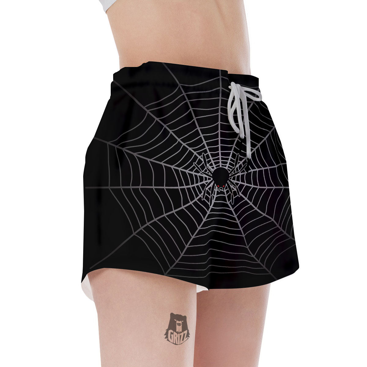 Cobweb White And Black Print Women's Shorts-grizzshop