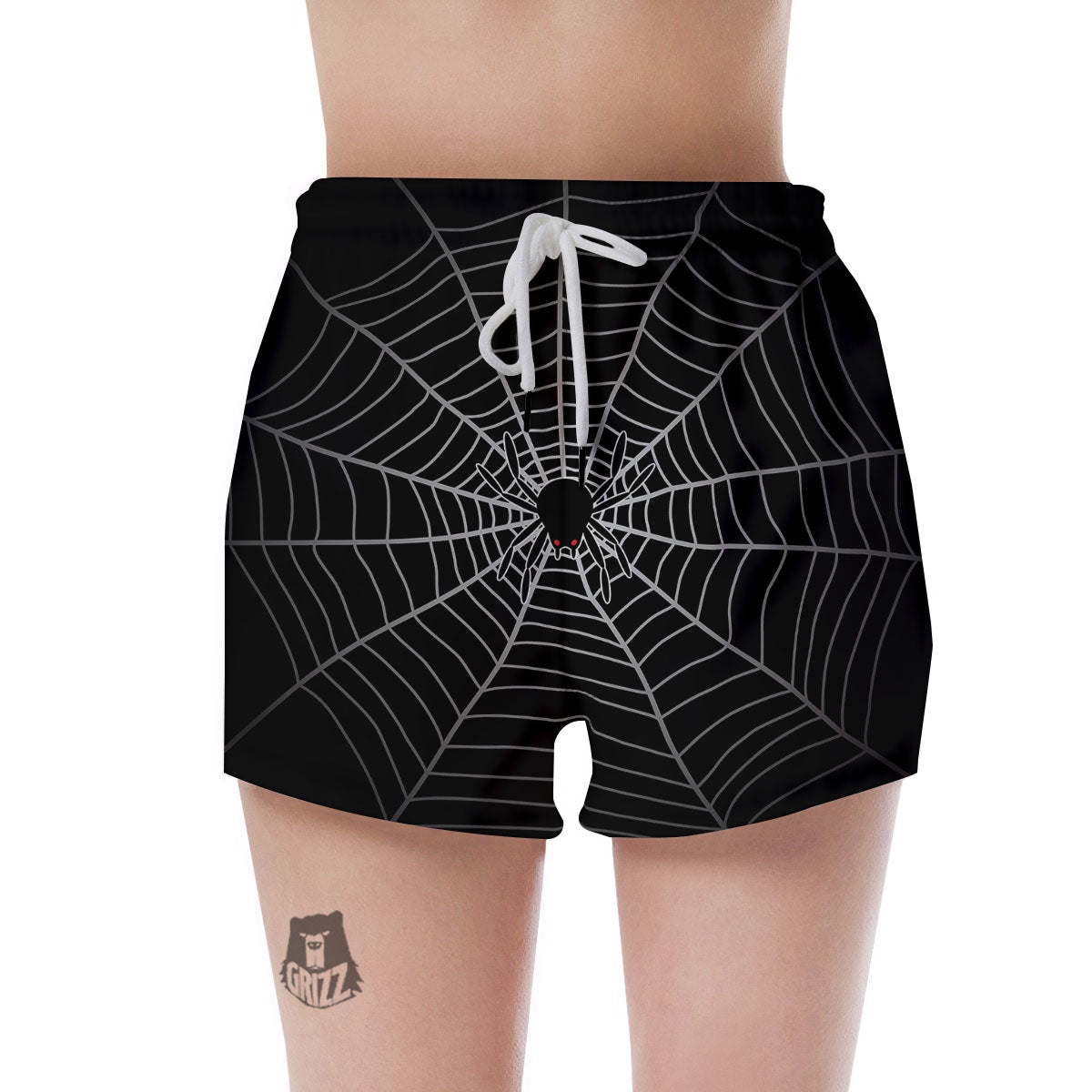 Cobweb White And Black Print Women's Shorts-grizzshop