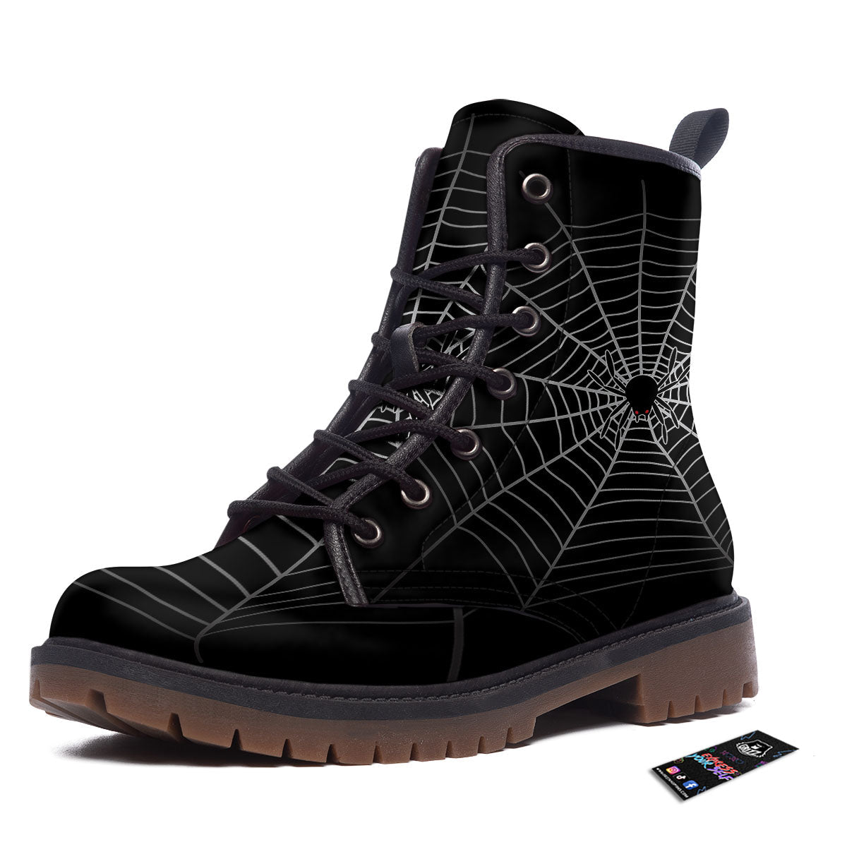 Cobweb White And Black Print Work Boots-grizzshop