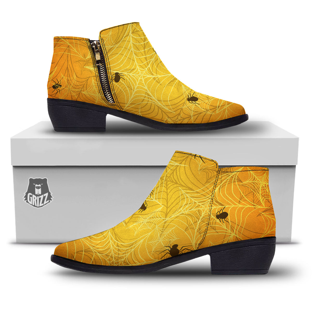 Cobweb Yellow Print Ankle Boots-grizzshop