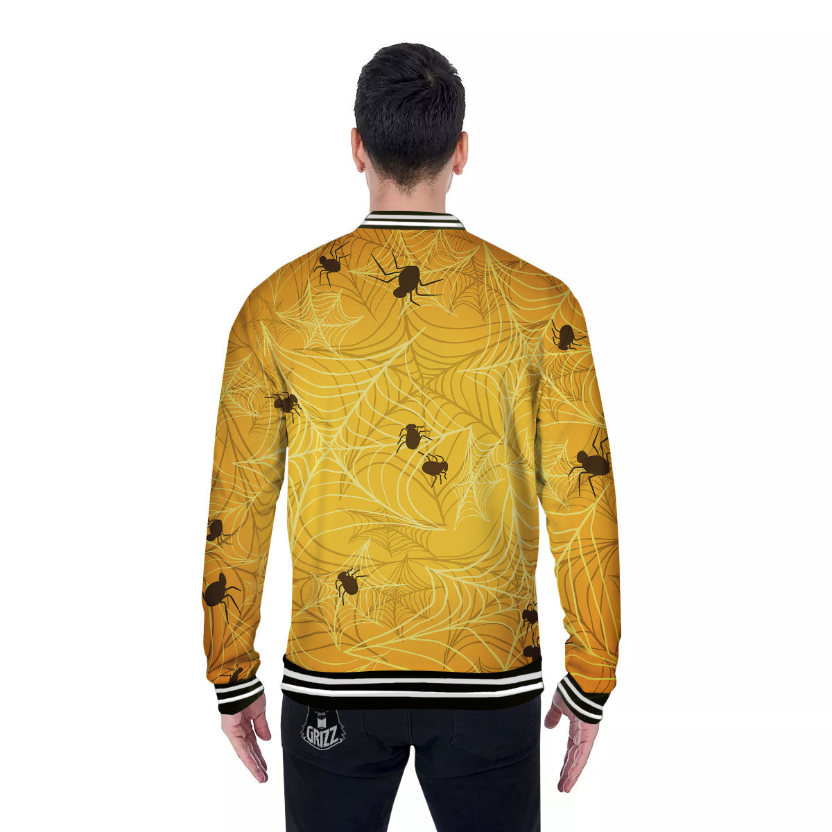 Cobweb Yellow Print Baseball Jacket-grizzshop