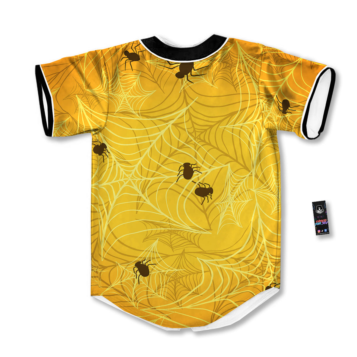 Cobweb Yellow Print Baseball Jersey-grizzshop