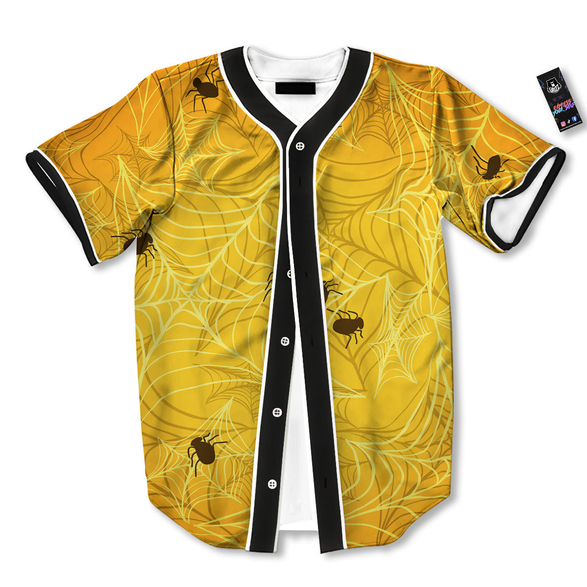 Cobweb Yellow Print Baseball Jersey-grizzshop