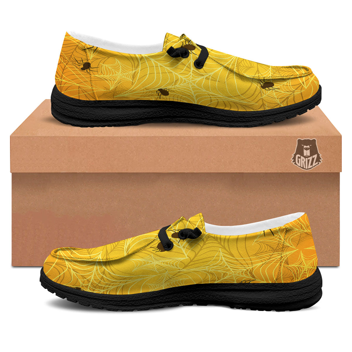 Cobweb Yellow Print Black Loafers-grizzshop