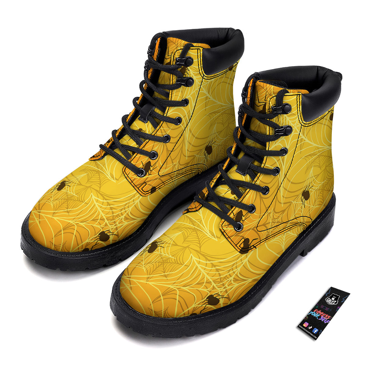 Cobweb Yellow Print Boots-grizzshop