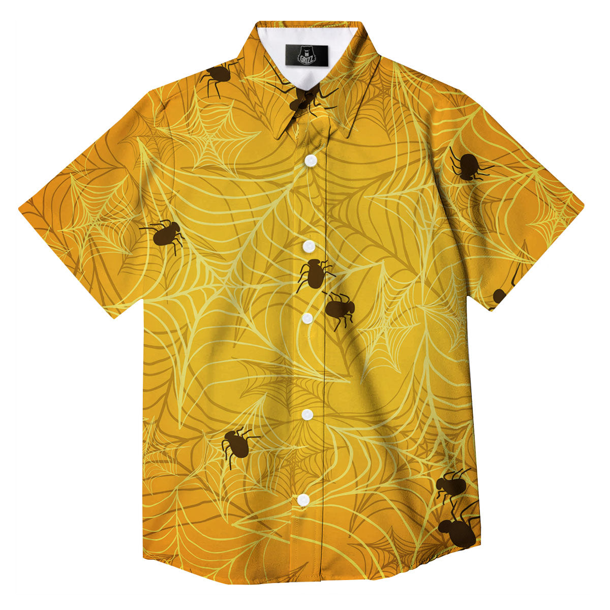 Cobweb Yellow Print Button Up Shirt-grizzshop