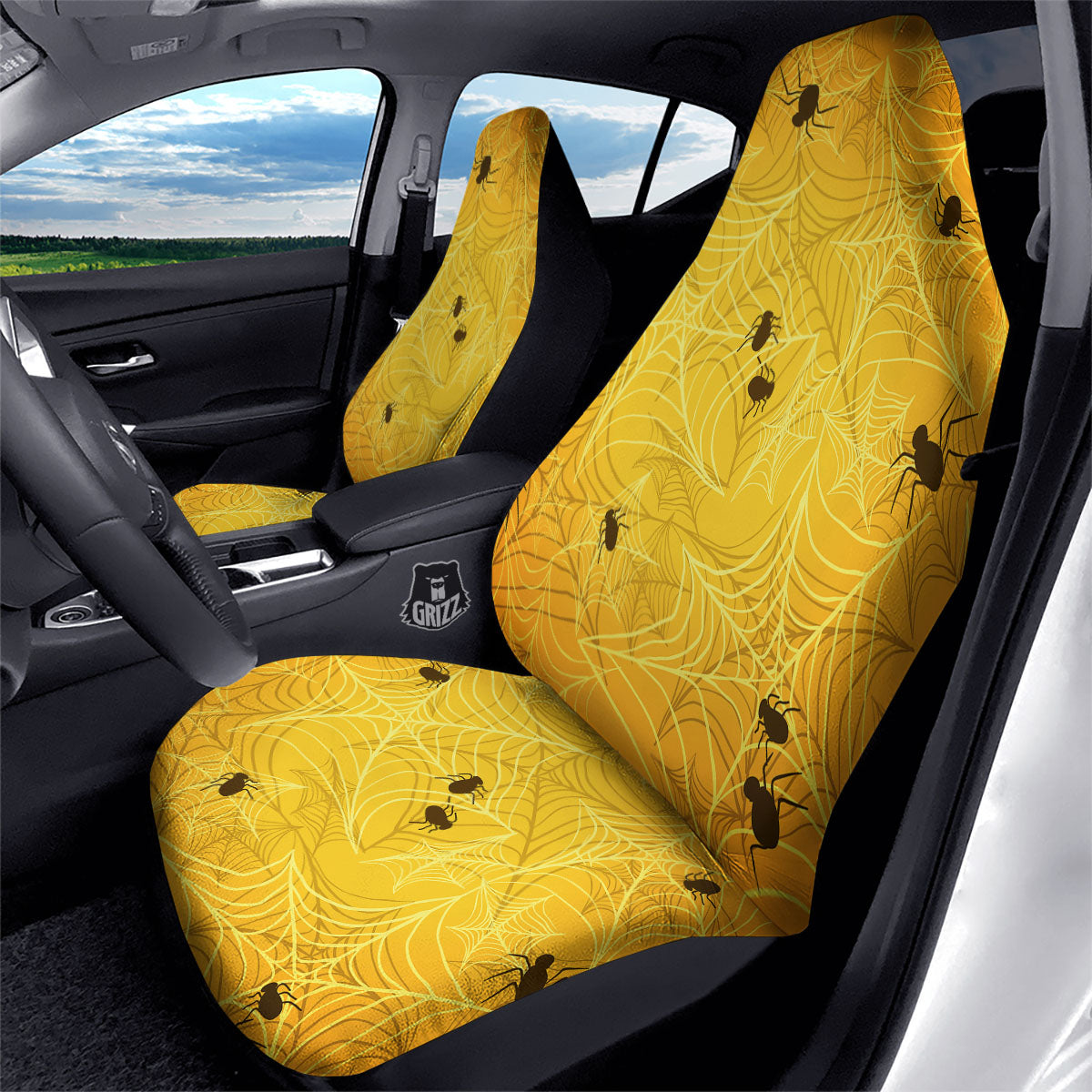 Cobweb Yellow Print Car Seat Covers-grizzshop