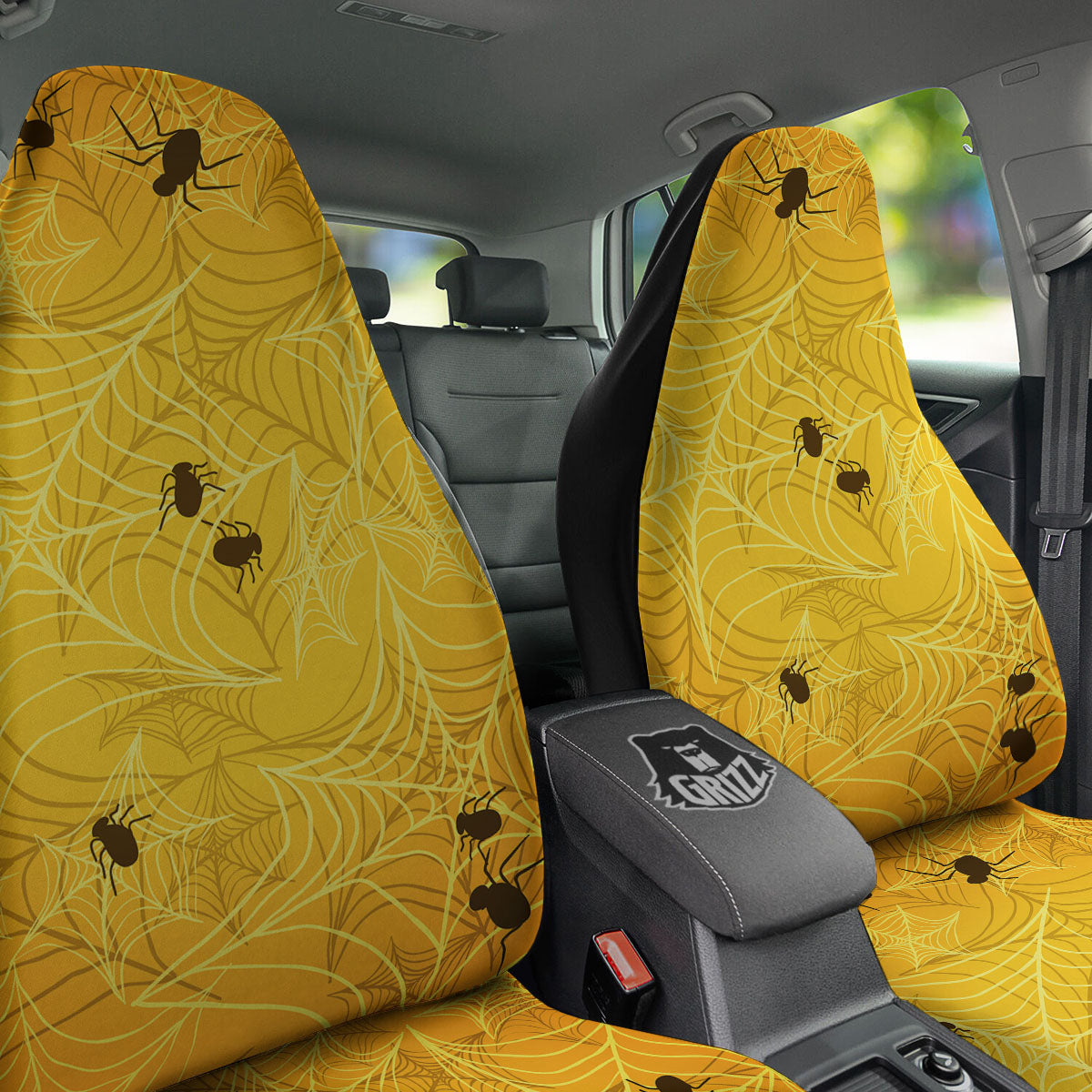 Cobweb Yellow Print Car Seat Covers-grizzshop
