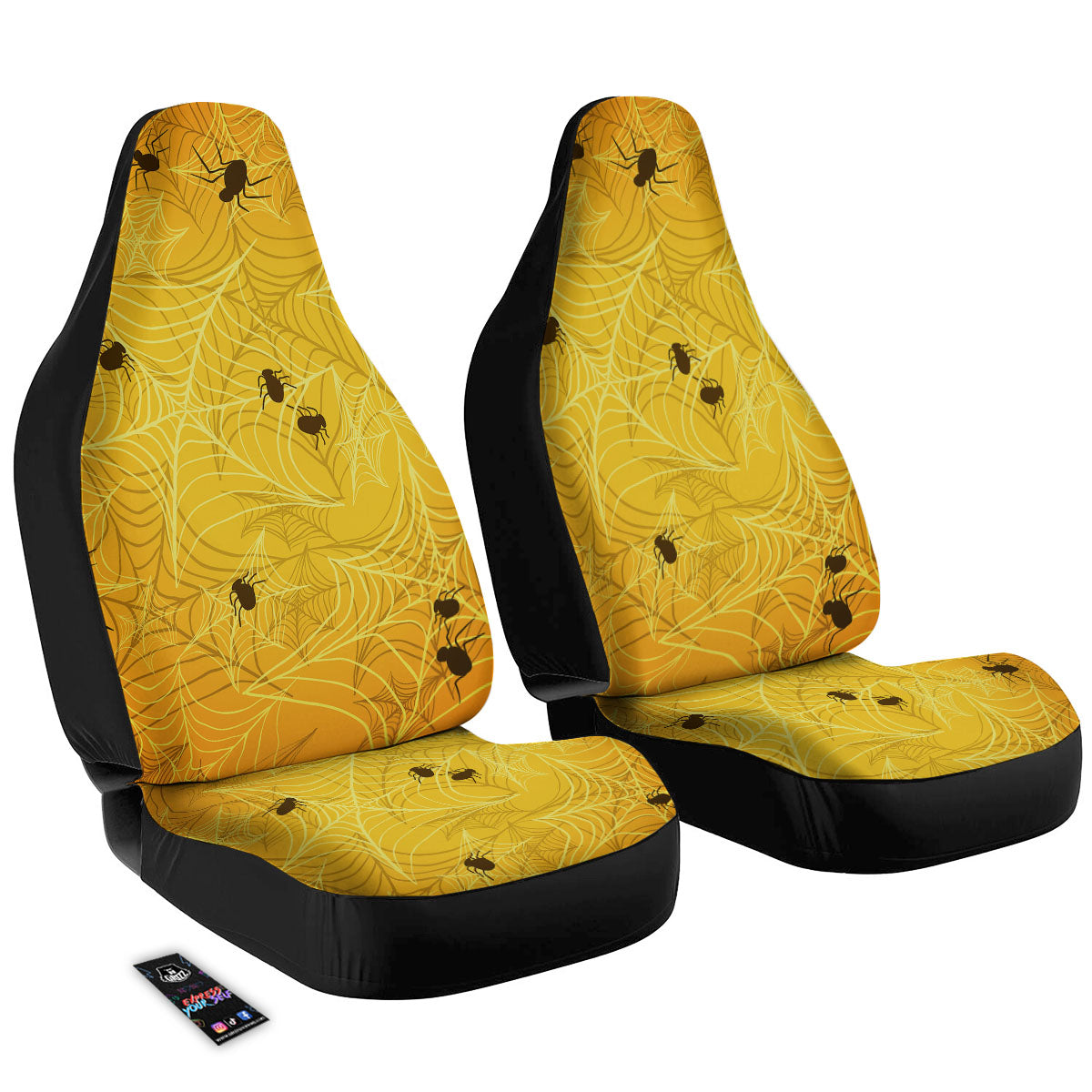 Cobweb Yellow Print Car Seat Covers-grizzshop