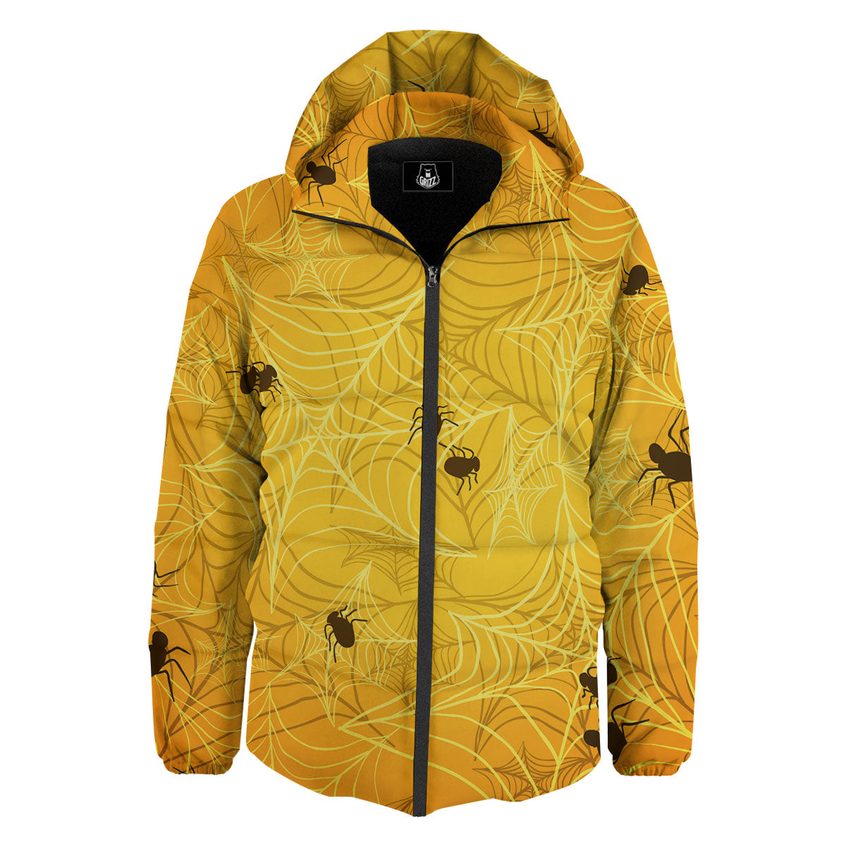 Cobweb Yellow Print Down Jacket-grizzshop