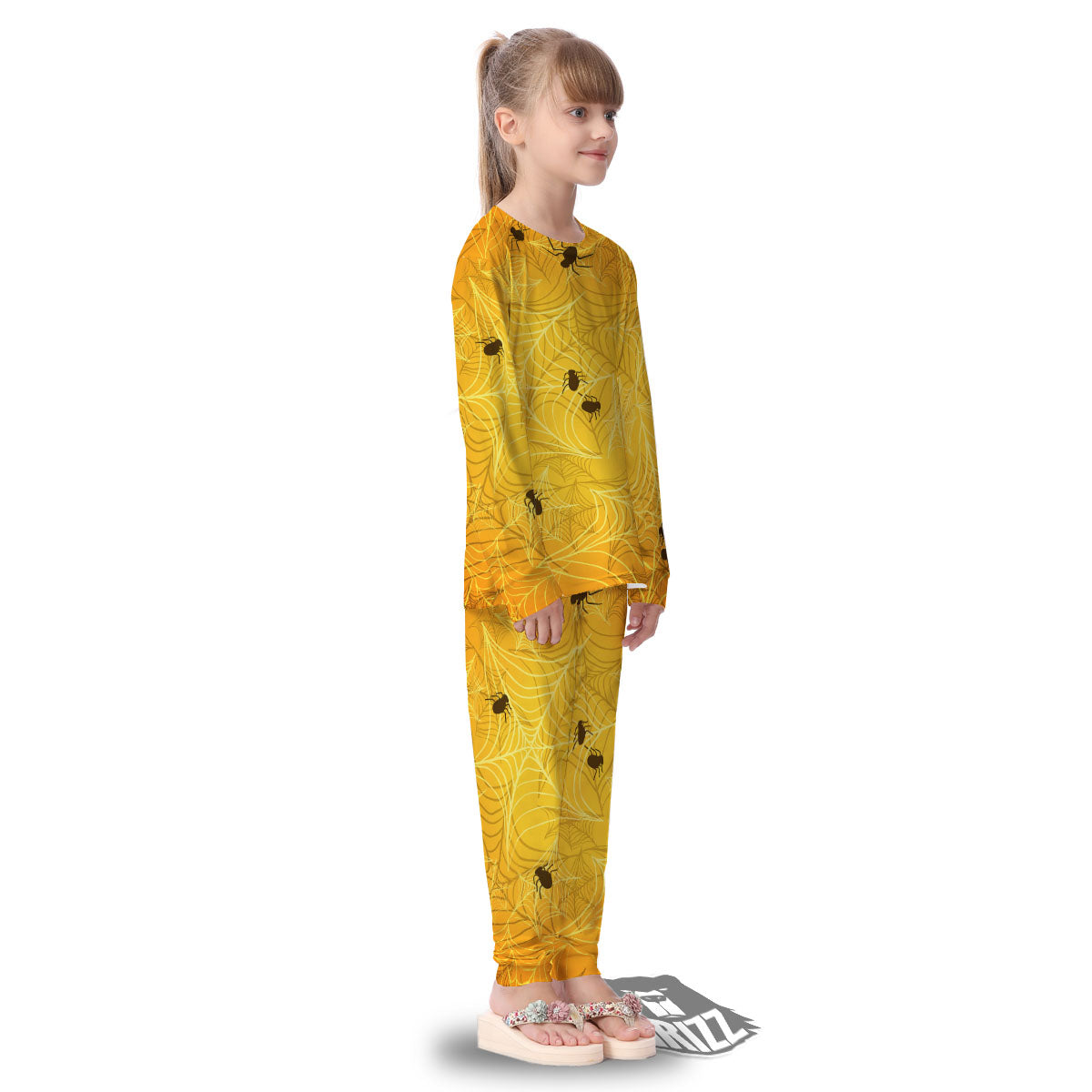Cobweb Yellow Print Kid's Pajamas-grizzshop