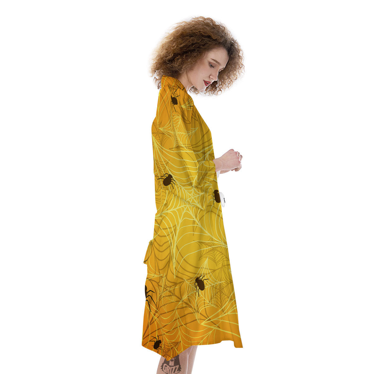 Cobweb Yellow Print Kimono-grizzshop