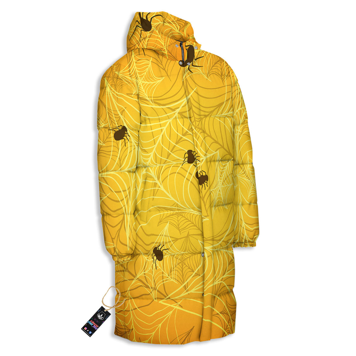 Cobweb Yellow Print Long Down Jacket-grizzshop