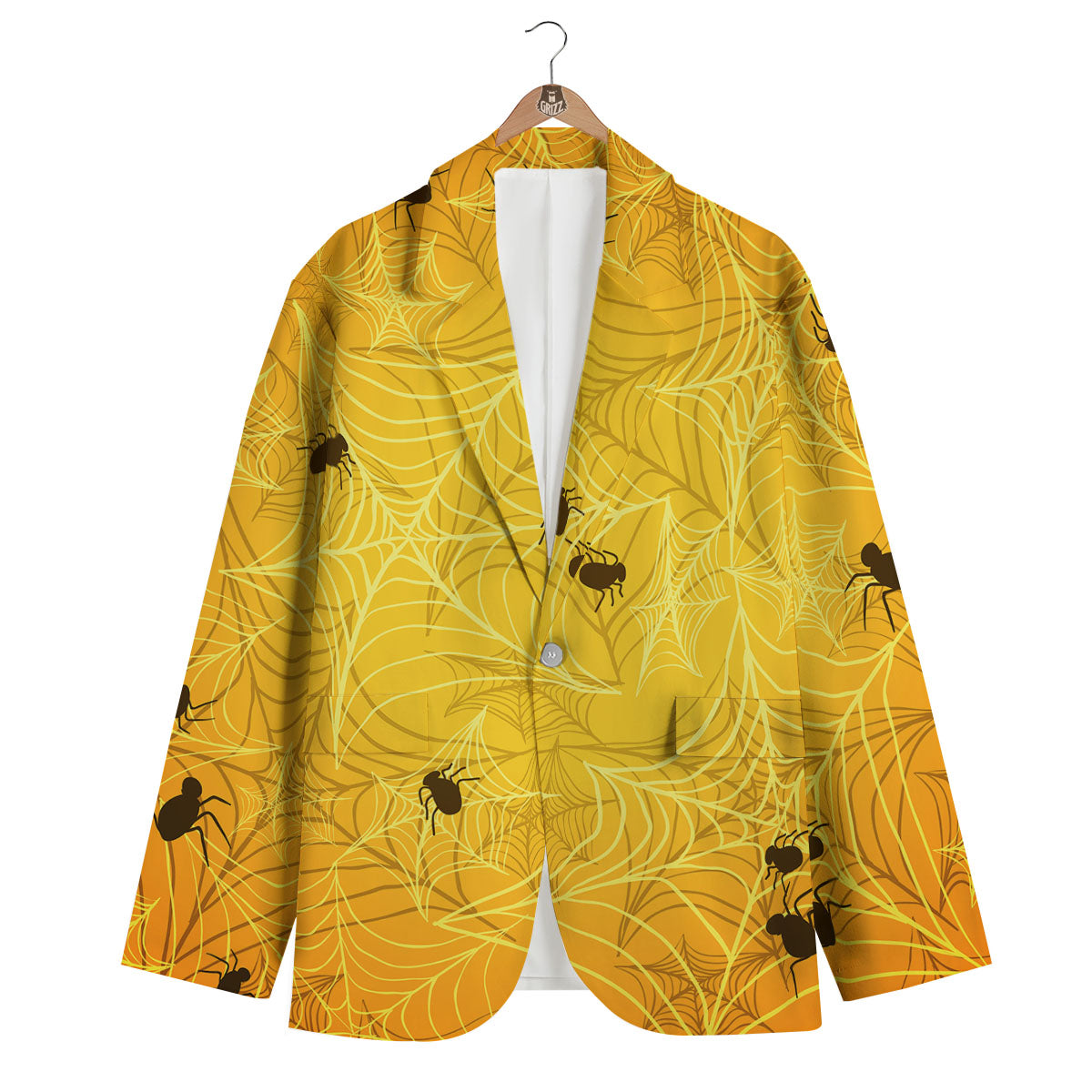 Cobweb Yellow Print Men's Blazer-grizzshop