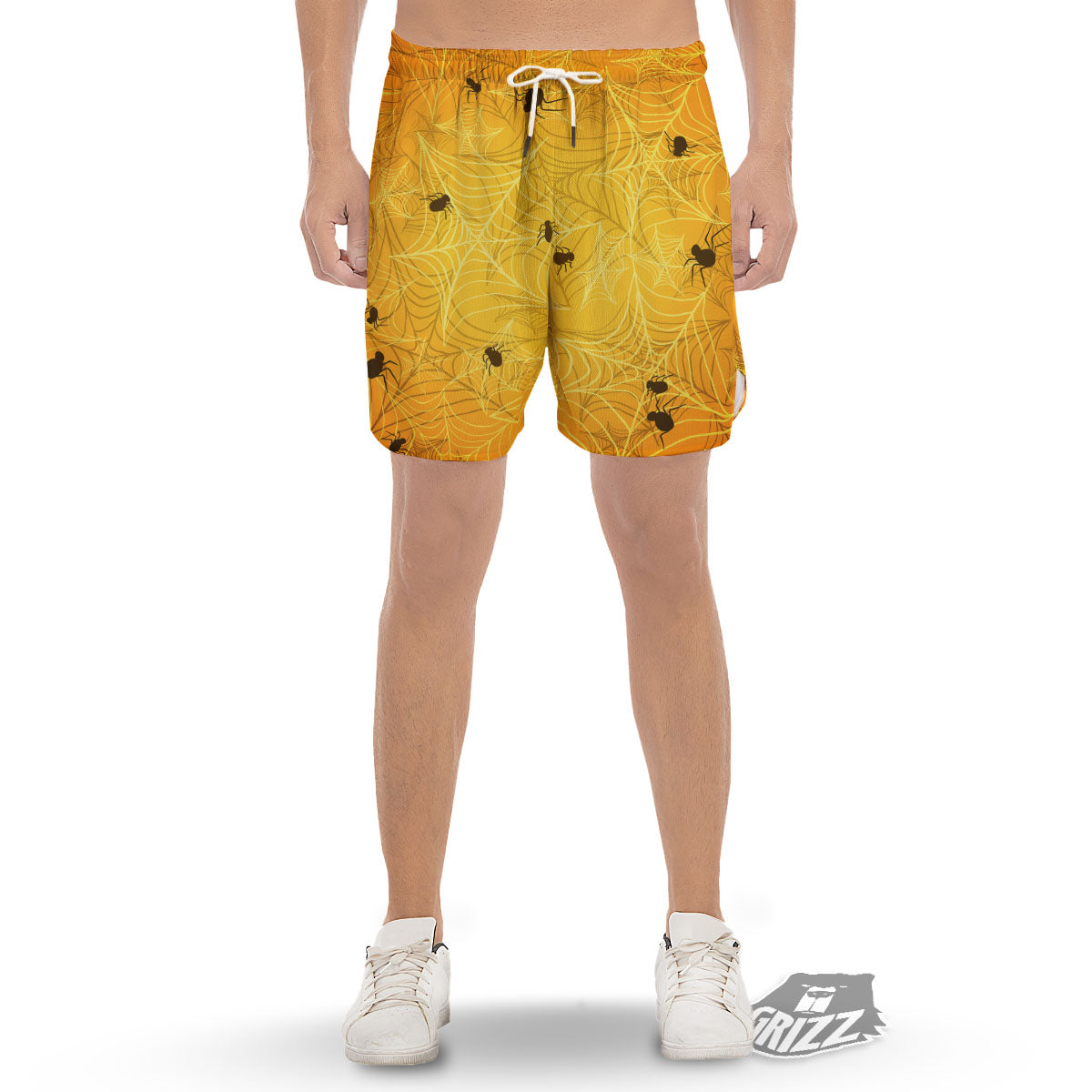 Cobweb Yellow Print Men's Gym Shorts-grizzshop