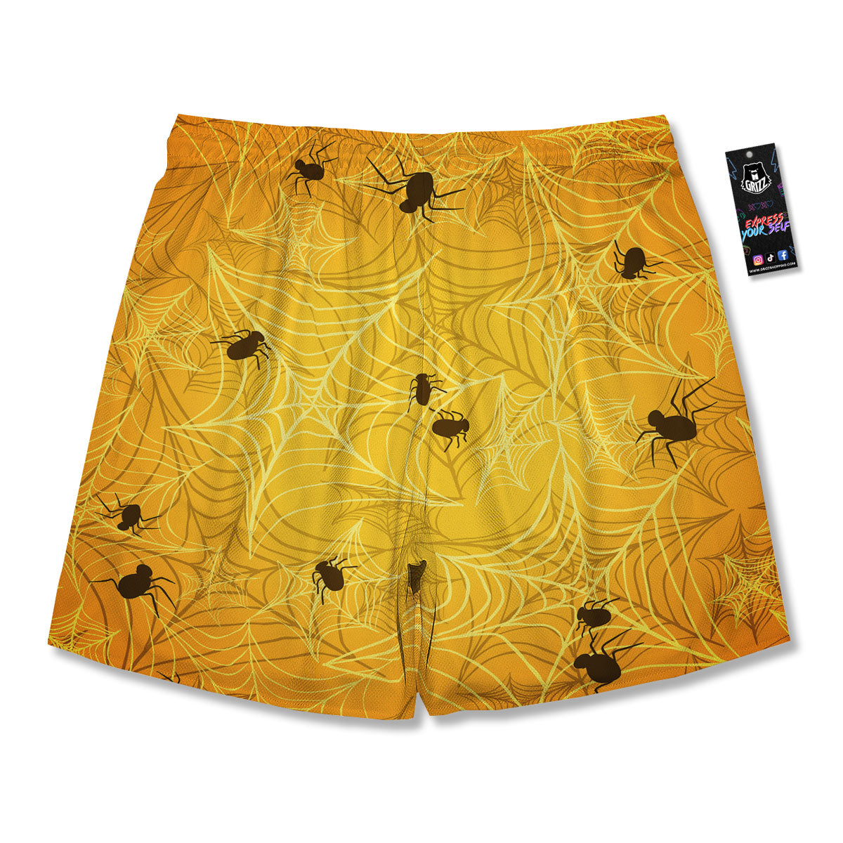 Cobweb Yellow Print Men's Running Shorts-grizzshop