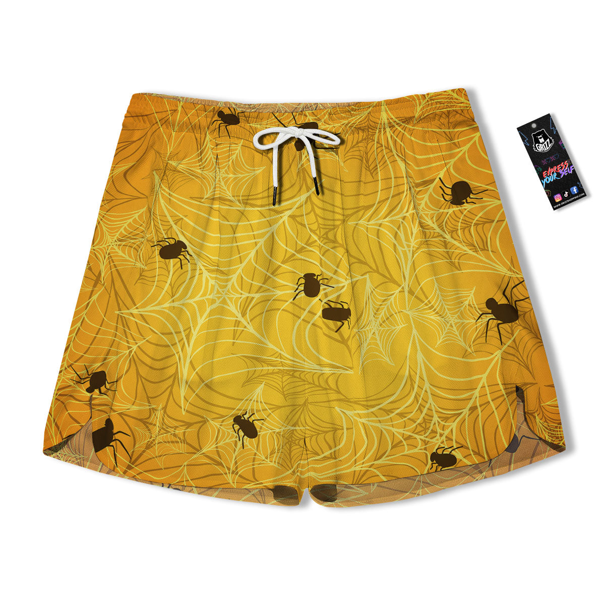 Cobweb Yellow Print Men's Running Shorts-grizzshop