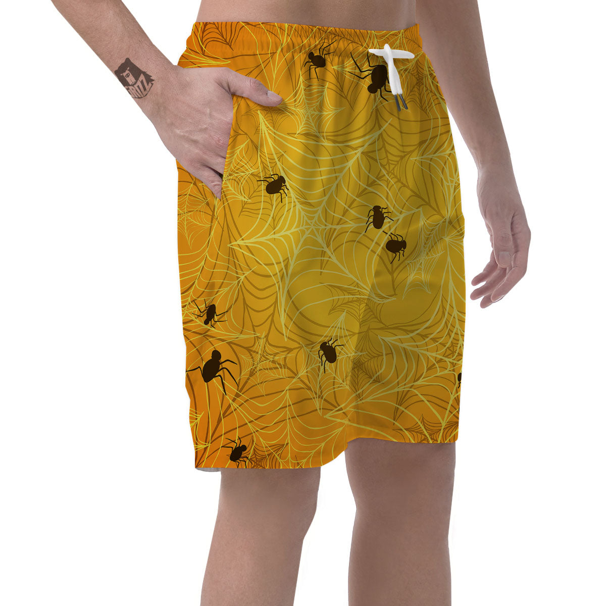 Cobweb Yellow Print Men's Shorts-grizzshop