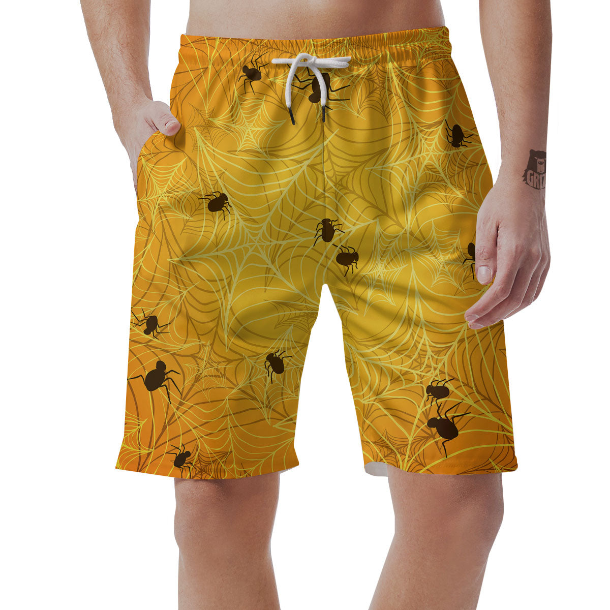 Cobweb Yellow Print Men's Shorts-grizzshop
